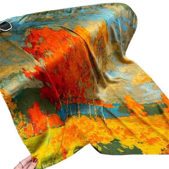 2/$30 NEW Abstract Landscape Scarf Vibrant Printed Silky Fashion Scarf Colors - Picture 9 of 10